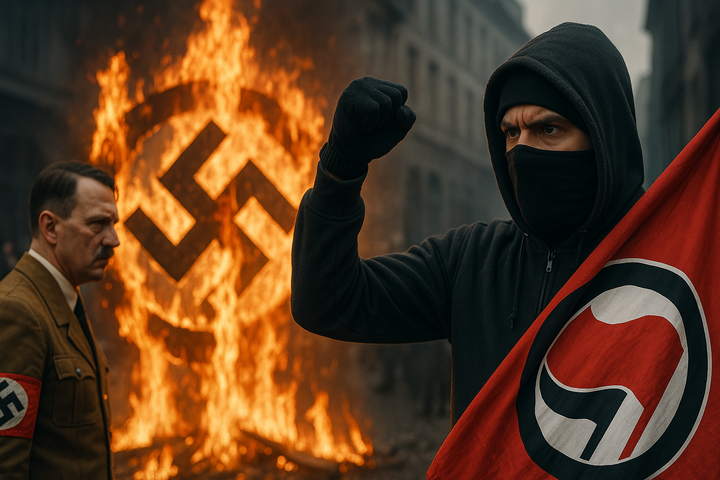 Dieses Bild ist ein künstlerisches Statement gegen Faschismus und dient der Aufklärung. Wir lehnen jede Form rechter Ideologie entschieden ab.
